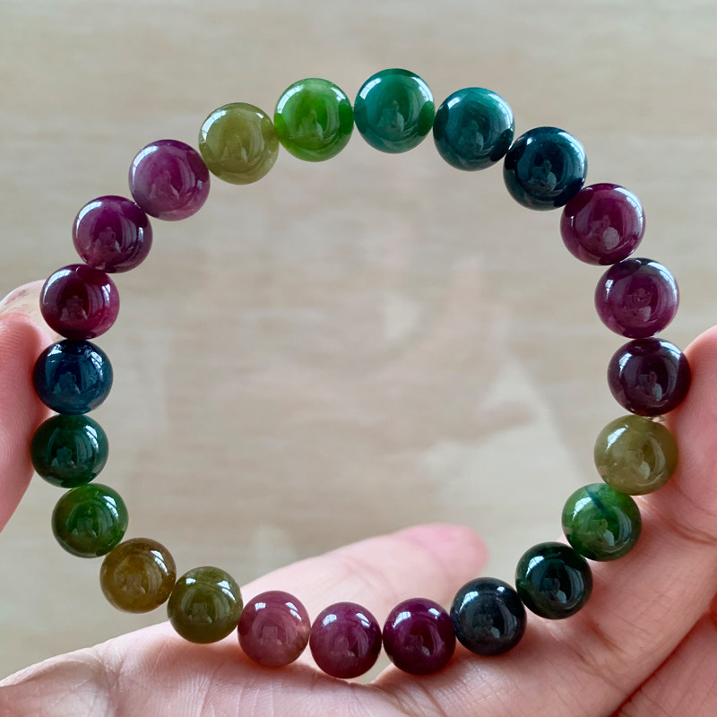 天然老矿碧玺单圈手链糖果色碧玺手串西瓜饰品情侣款送生日礼物女