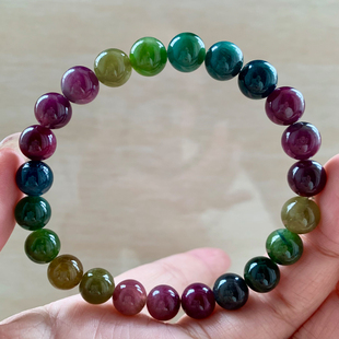 天然老矿碧玺单圈手链糖果色碧玺手串西瓜饰品情侣款送生日礼物女