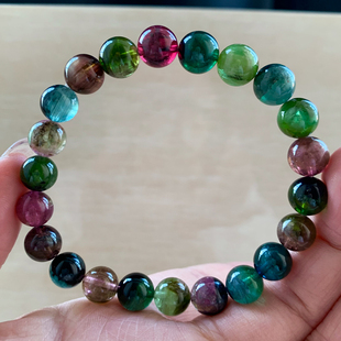 天然猫眼碧玺手链单圈巴西祖母绿原石手串时尚饰品送生日礼物情侣