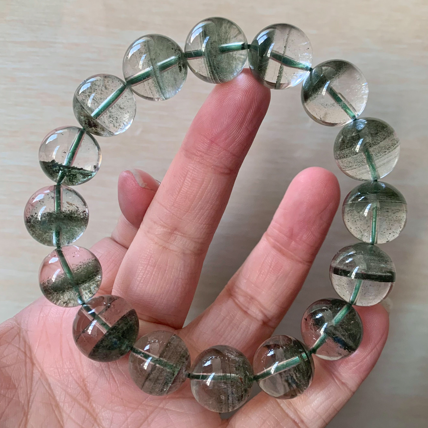 天然幽灵水晶手链满天星半盆千层山绿宝石手串清新百搭款饰品情侣