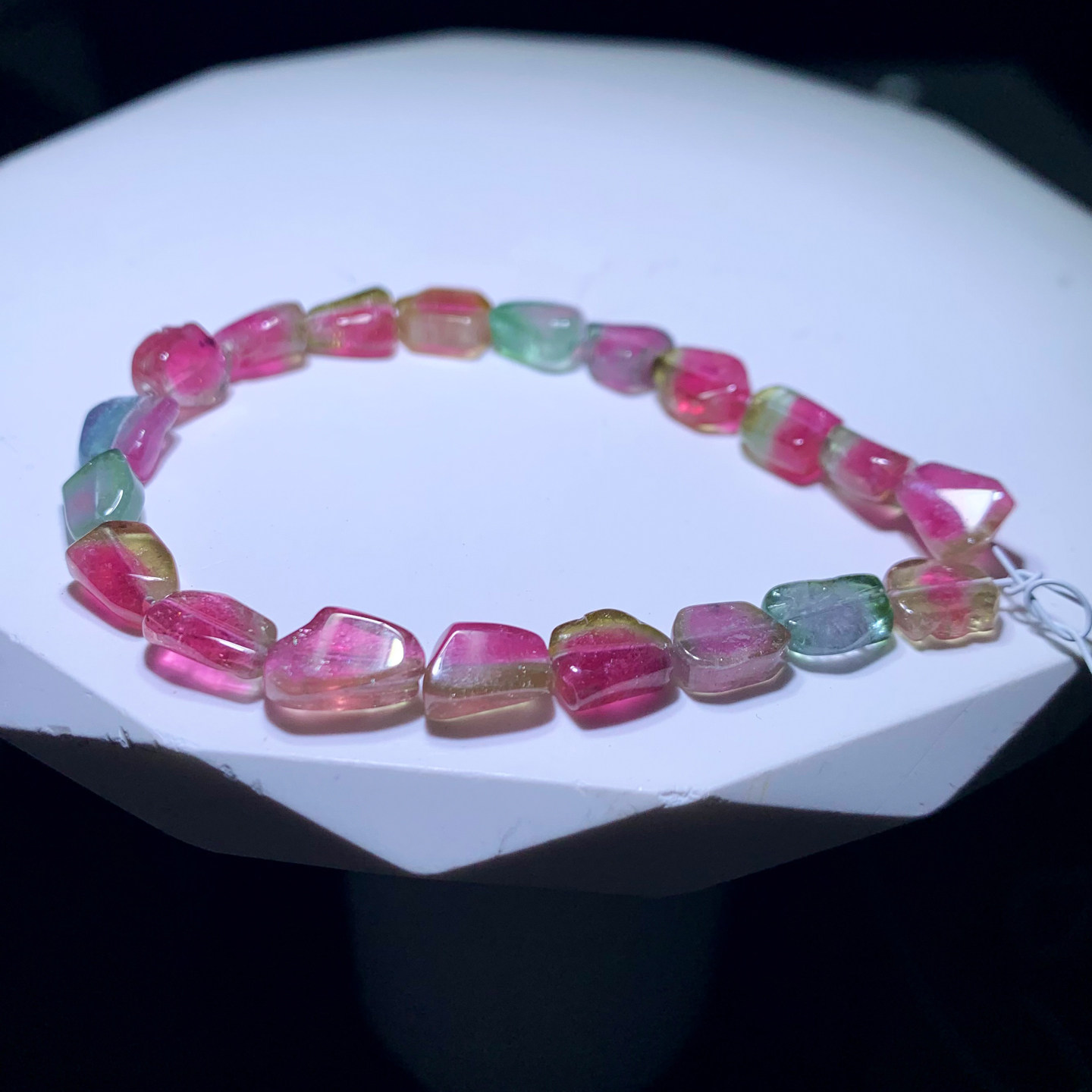 天然溏心西瓜碧玺随形单圈手链原石切割双色随形水晶送礼手串饰品