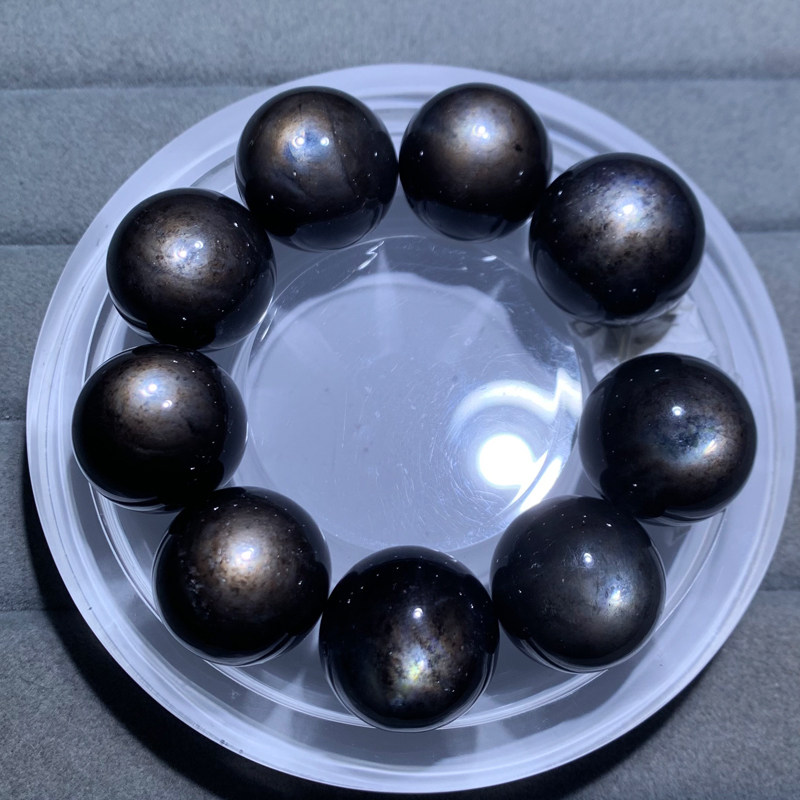 天然黑爆闪海蓝宝裸石小球绿柱石吊坠水晶手链饰品礼物情侣男女生