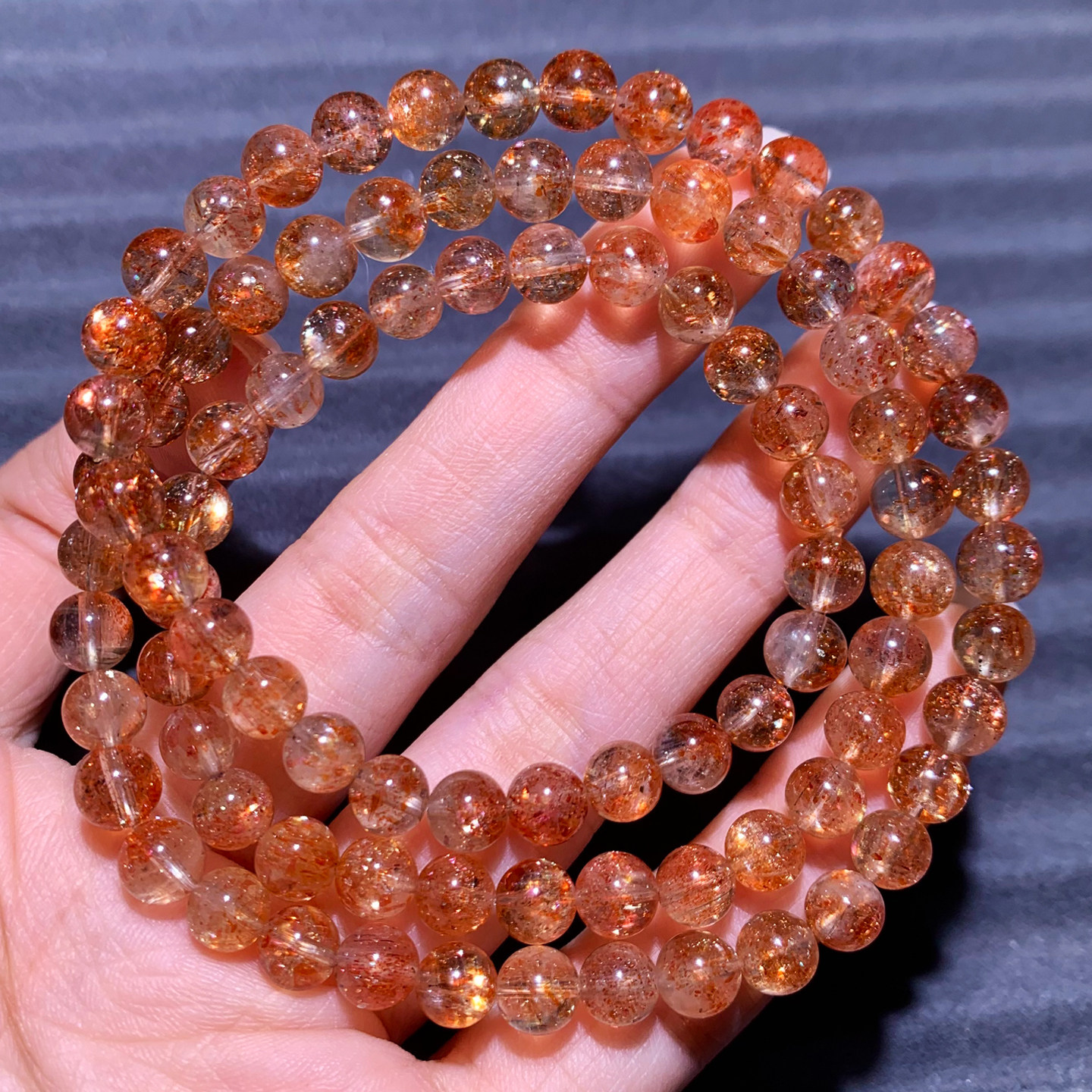 天然阿鲁沙长石三圈手链绿柱石金太阳石日光石水晶饰品手串送礼女