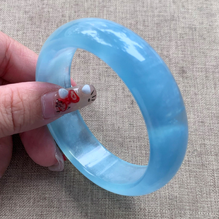 天然蓝天白云润蓝色海蓝宝手镯绿柱石水晶饰品手链男女手串送礼物