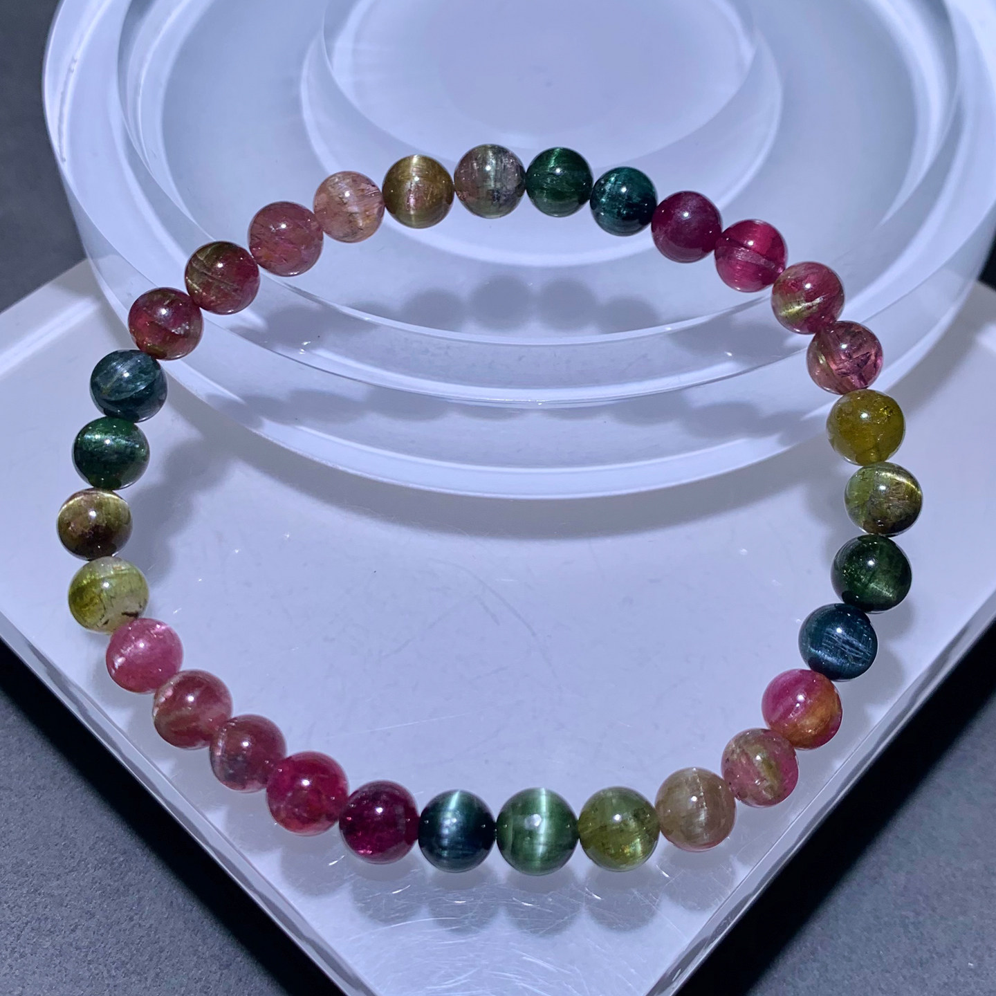 天然巴西猫眼碧玺手链彩虹西瓜糖果色手串宝石水晶饰品礼物男女生