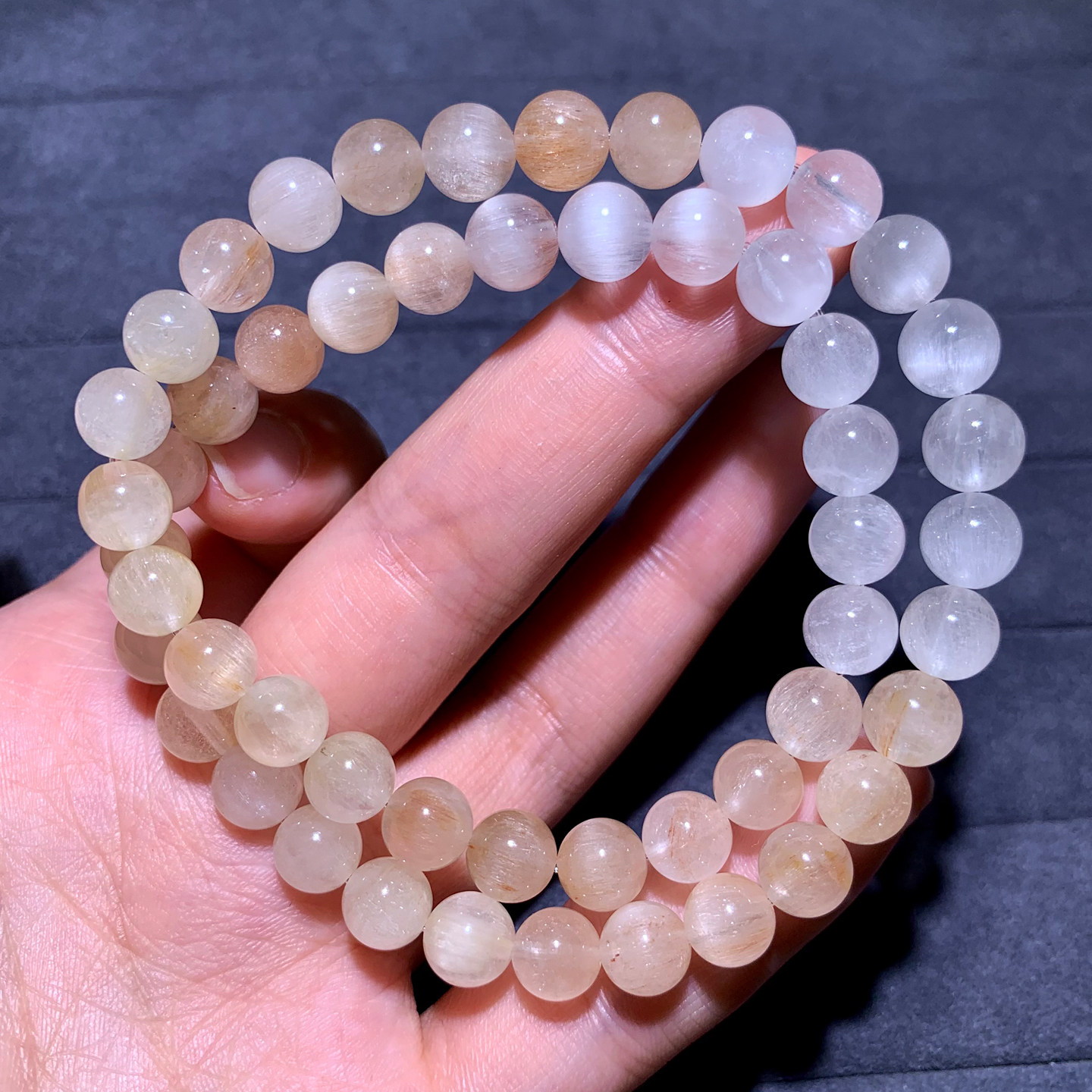 天然兔毛水晶双圈手链渐变彩虹女