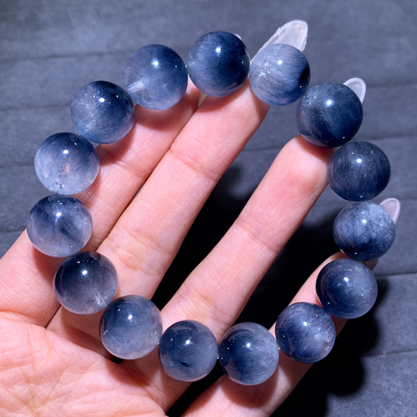 天然莹润顺发蓝兔毛单圈水晶手链兔毛绒发手串送礼物男女情侣饰品