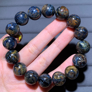 天然猫眼原矿地球纹彼得石手链暴风雨石深蓝色虎睛玉手串一物一图