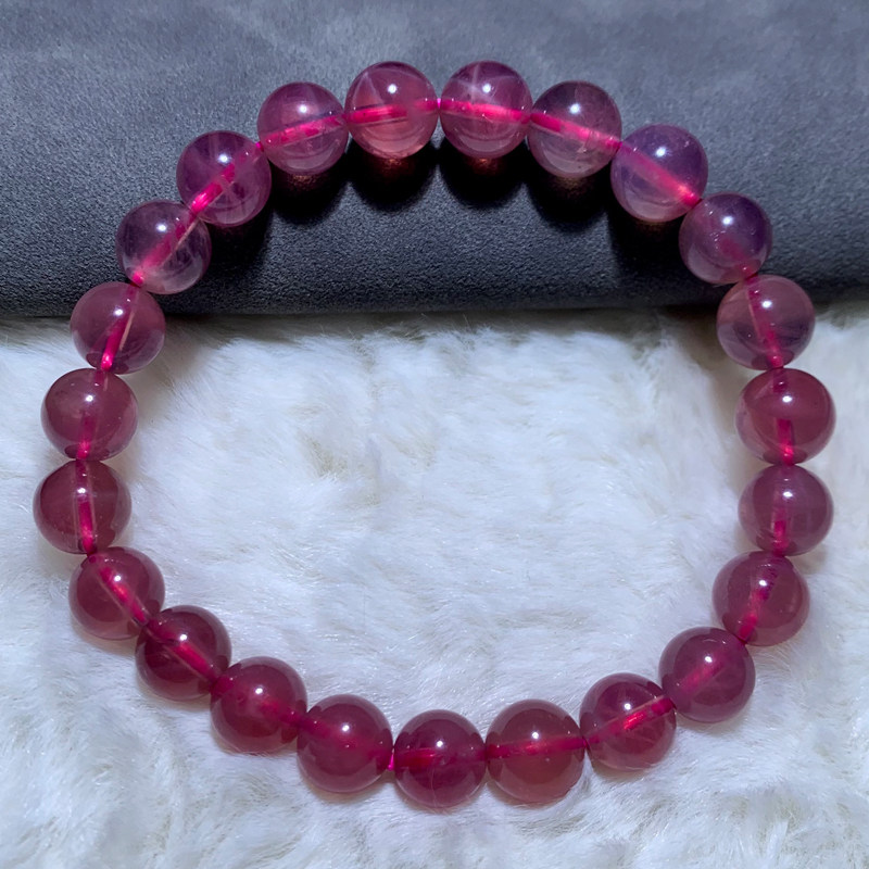 天然紫马粉单圈水晶手链马达加斯芙蓉石粉晶手串情侣饰品送礼物女