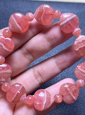 天然冰种五花肉爱心红纹石手链女