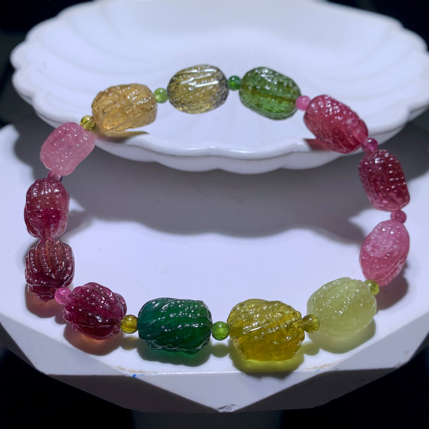 天然碧玺陨石雕刻件手链巴西彩虹糖果色随形手串水晶饰品情侣礼物