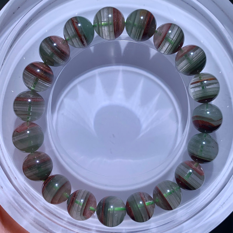 天然翠粉幽灵单圈水晶手链饰品女