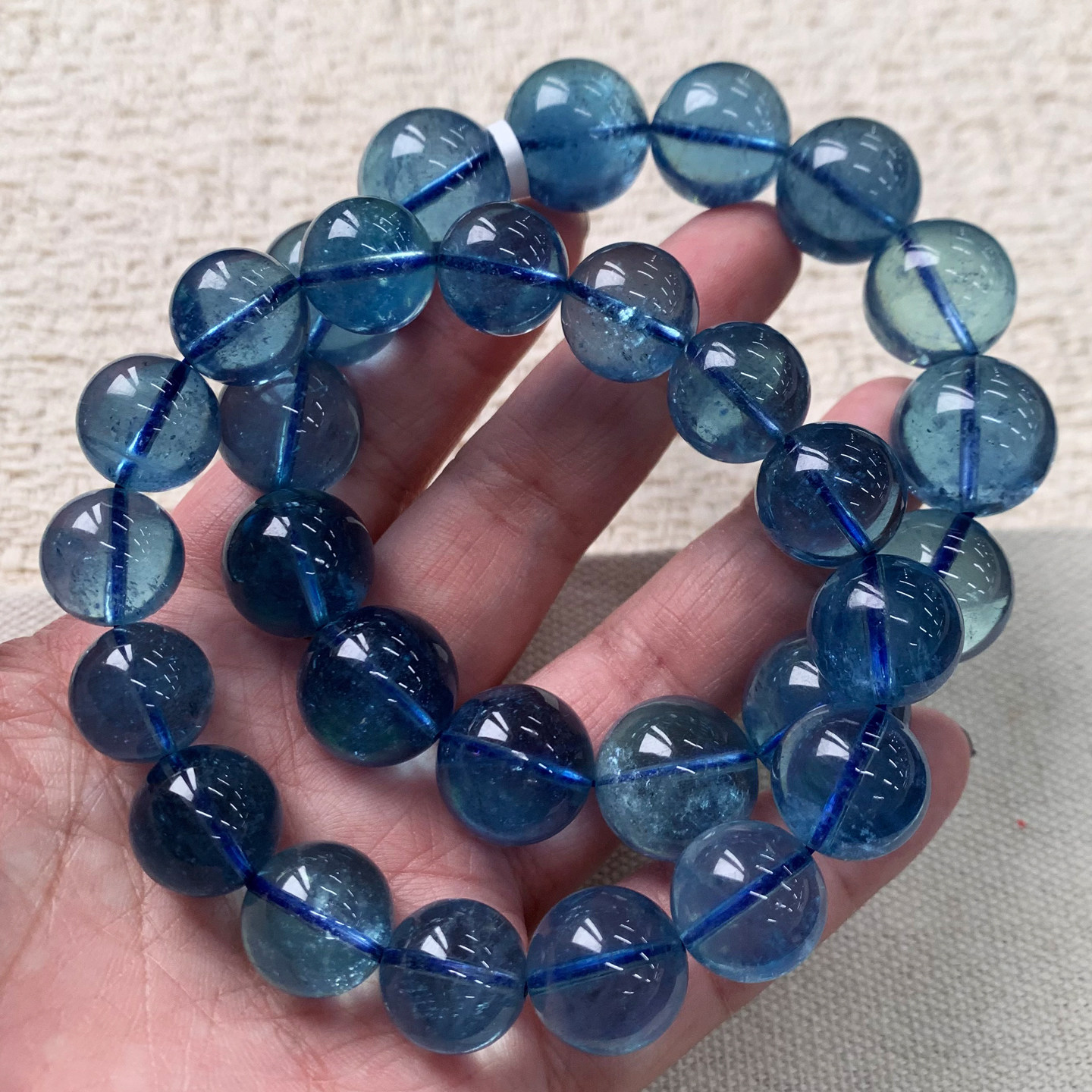 天然巴西星光魔鬼蓝海蓝宝手链绿柱石水晶手串饰品礼物情侣男女生