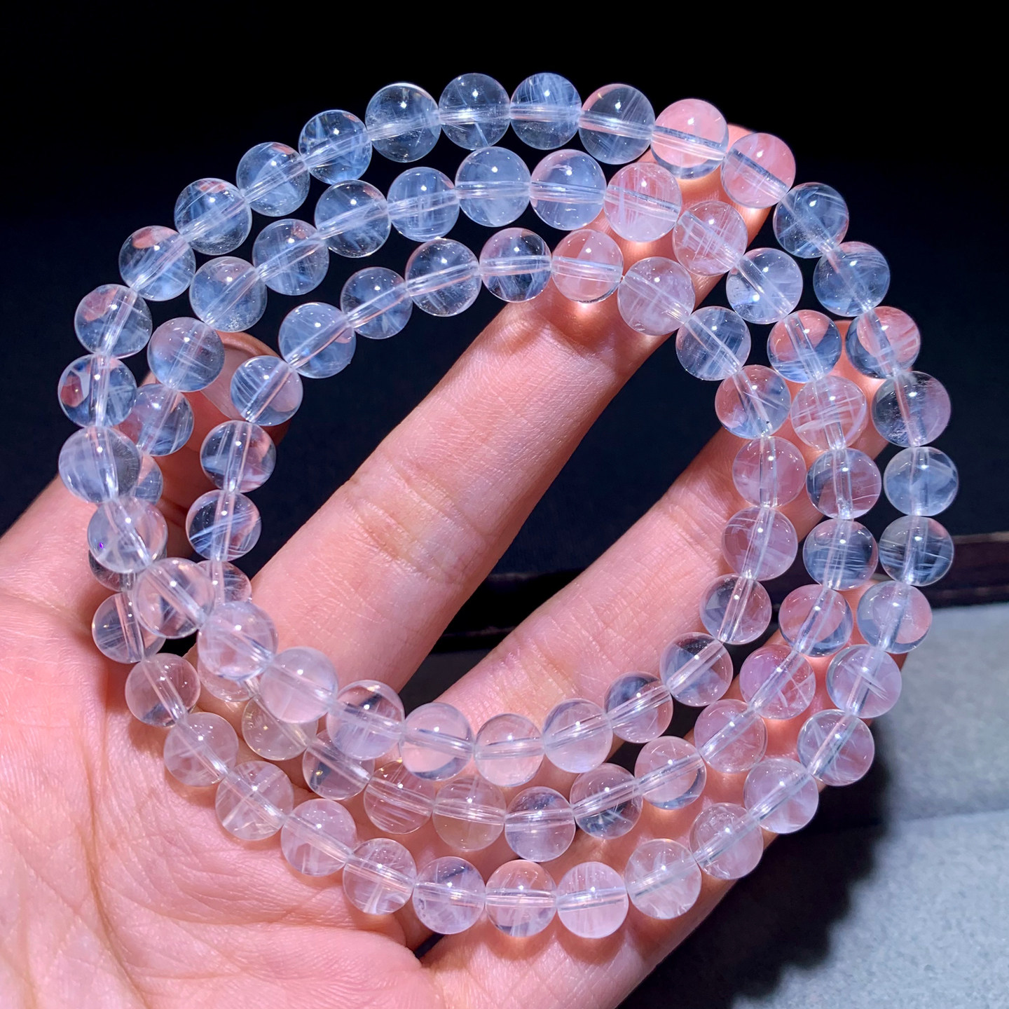 天然冰透蓝针水晶三圈手链异象女
