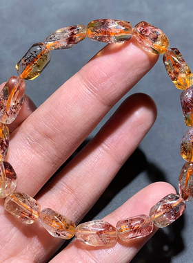 天然黄水晶共生发晶随形手链饰品