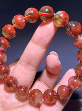 天然玫瑰红极光23水晶手链手串