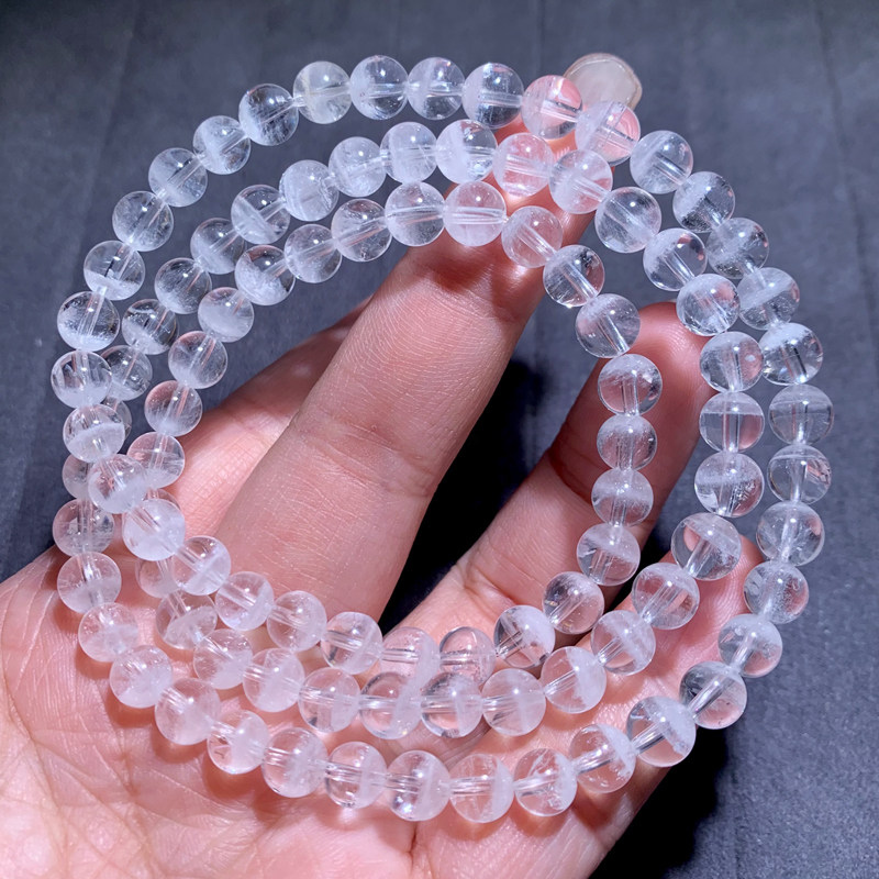 天然白幽灵三圈手链半盆千层山金字塔水晶情侣手串饰品送礼物男女