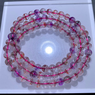 天然冰透超七三圈手链三轮骨干黑加仑紫水晶云母金草莓手串饰品女