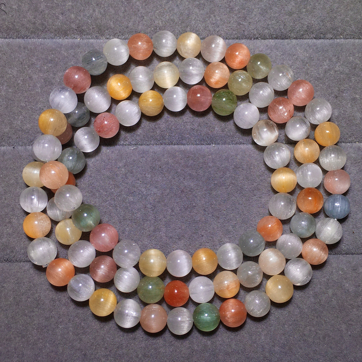 天然猫眼顺发彩兔毛三圈水晶手链发晶手串配饰送礼物情侣款男女生