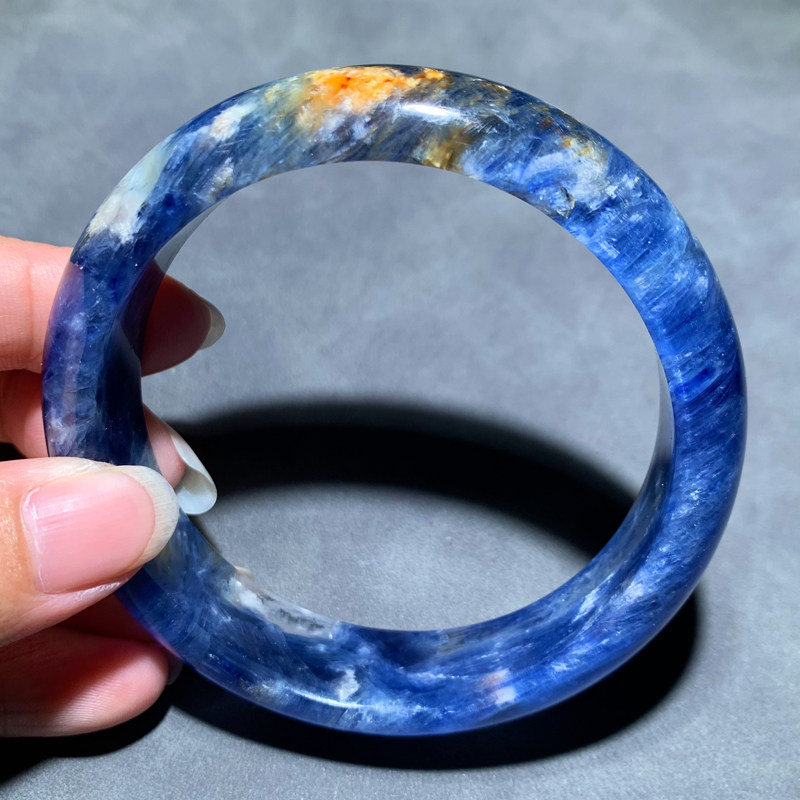 天然石英岩玉共生玉化蓝晶石手镯闪片矿物手串送礼物饰品送男女生