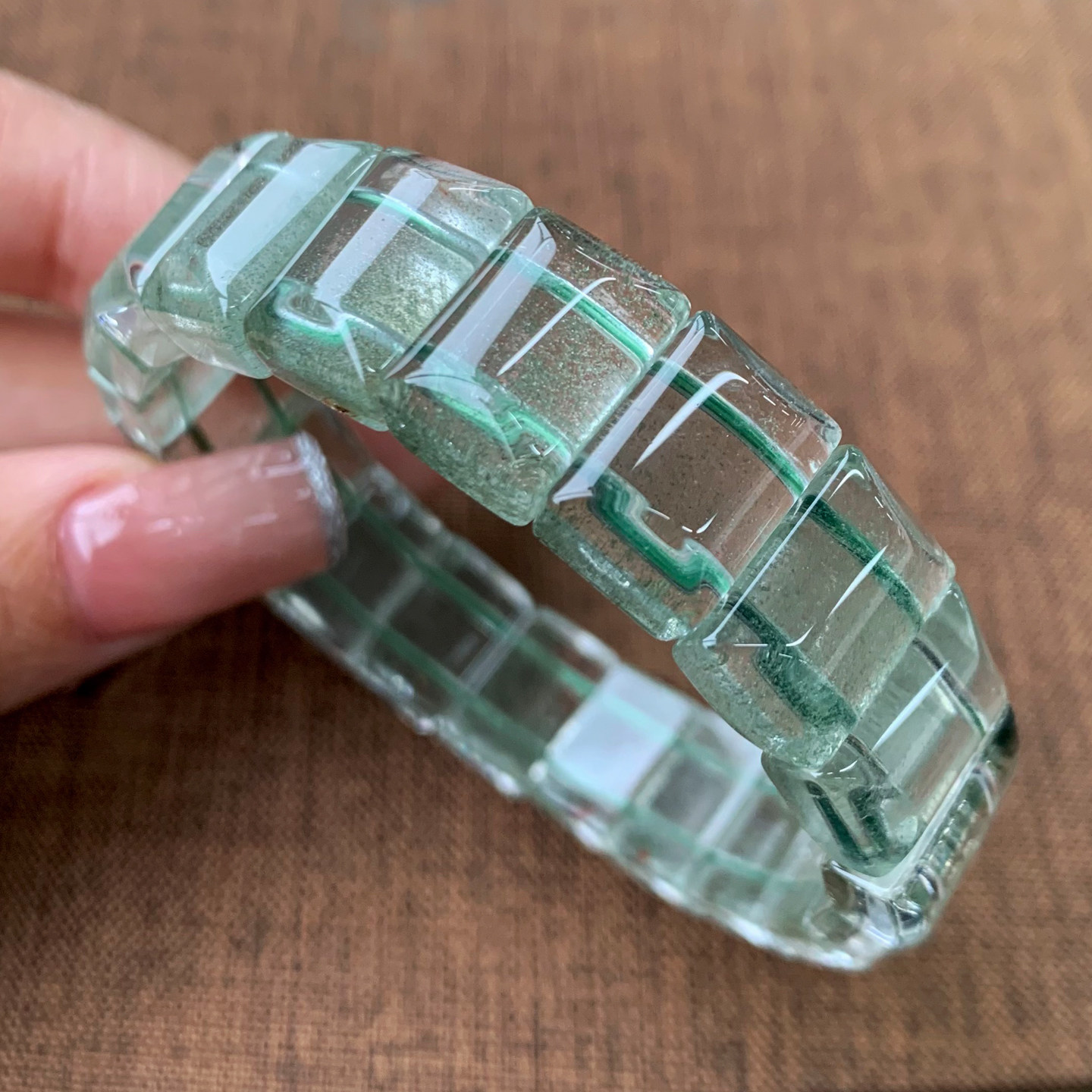 天然满天星绿幽灵手排异象水晶冰透千层山聚宝盆手链百搭配饰情侣