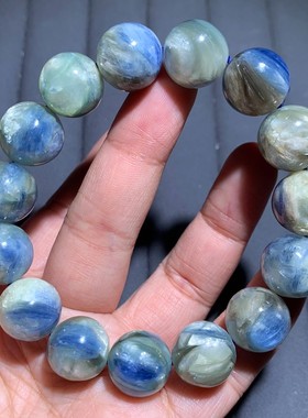 天然莫奈油画蓝绿色蓝晶石手串女