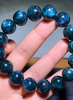 天然共生矿物蓝绿晶石单圈手链女