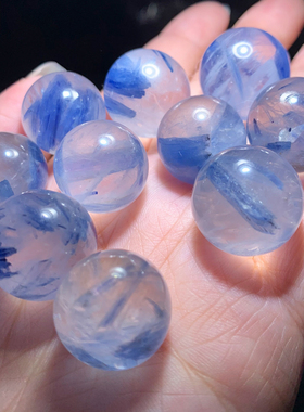 天然石英质玉共生玉化蓝晶石球女