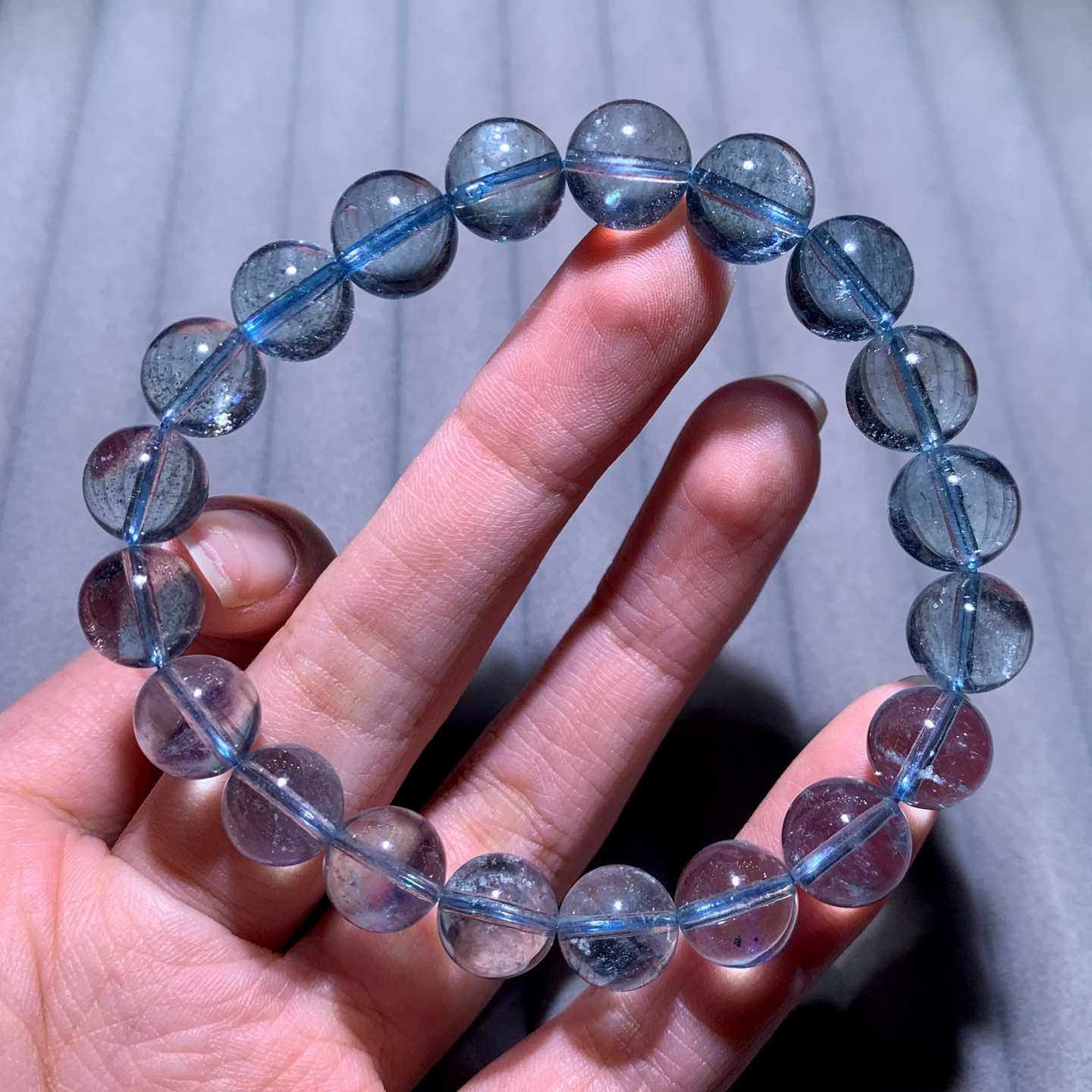 天然冰闪星光海蓝宝手链巴西云母