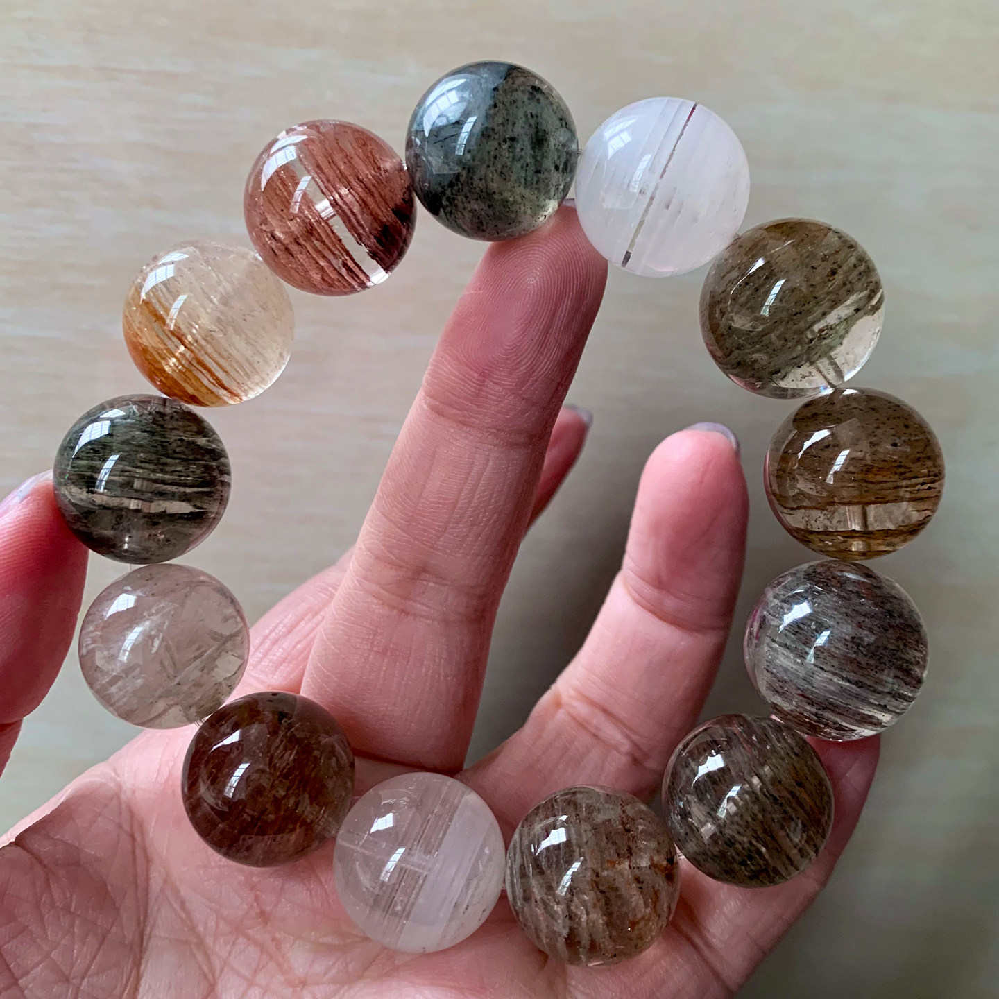 天然千层幽灵手串四季聚宝盆红绿千层水晶手链送礼物清新饰品情侣