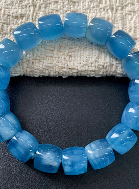 天然莹润海蓝宝桶珠手链饰品男女