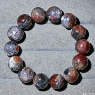 天然红矿星辉骨干共生闪片手链光猫眼一物一图太阳石手串饰品男女