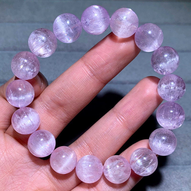 天然拉丝猫眼锂辉石单圈手链梦幻薰衣草水晶老矿情侣饰品送送礼女