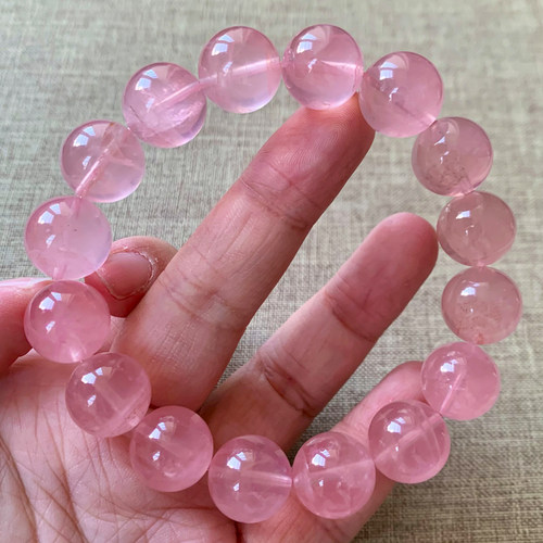 天然果冻粉粉晶单圈手链水晶饰品