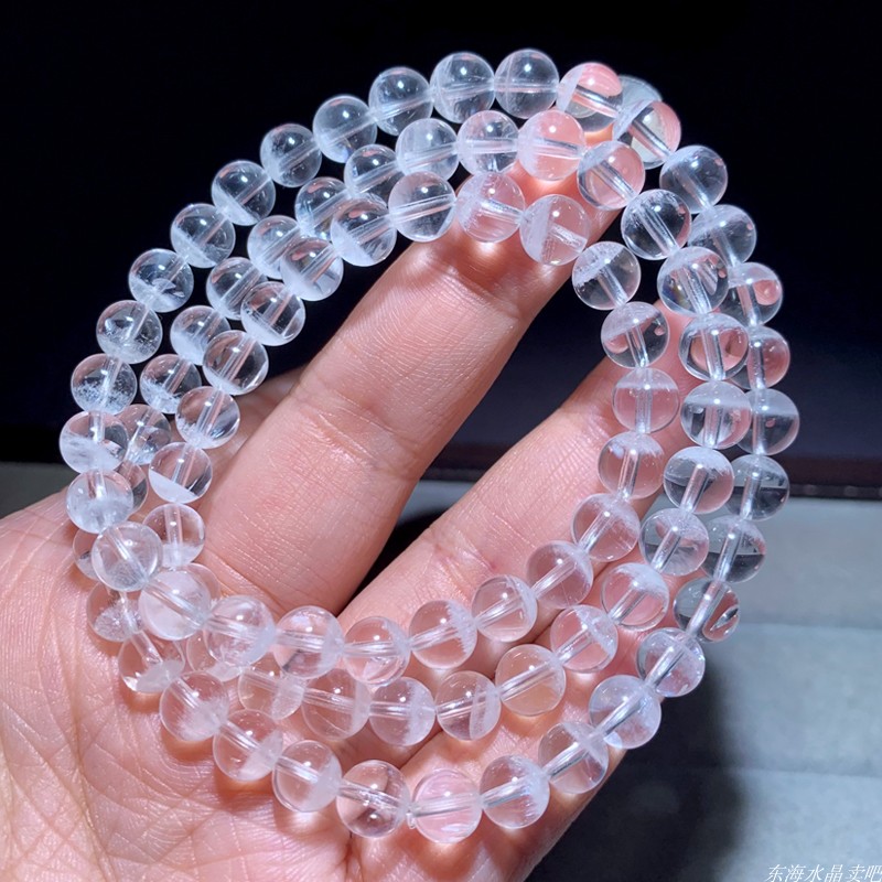天然白幽灵三圈聚宝盆水晶手链女