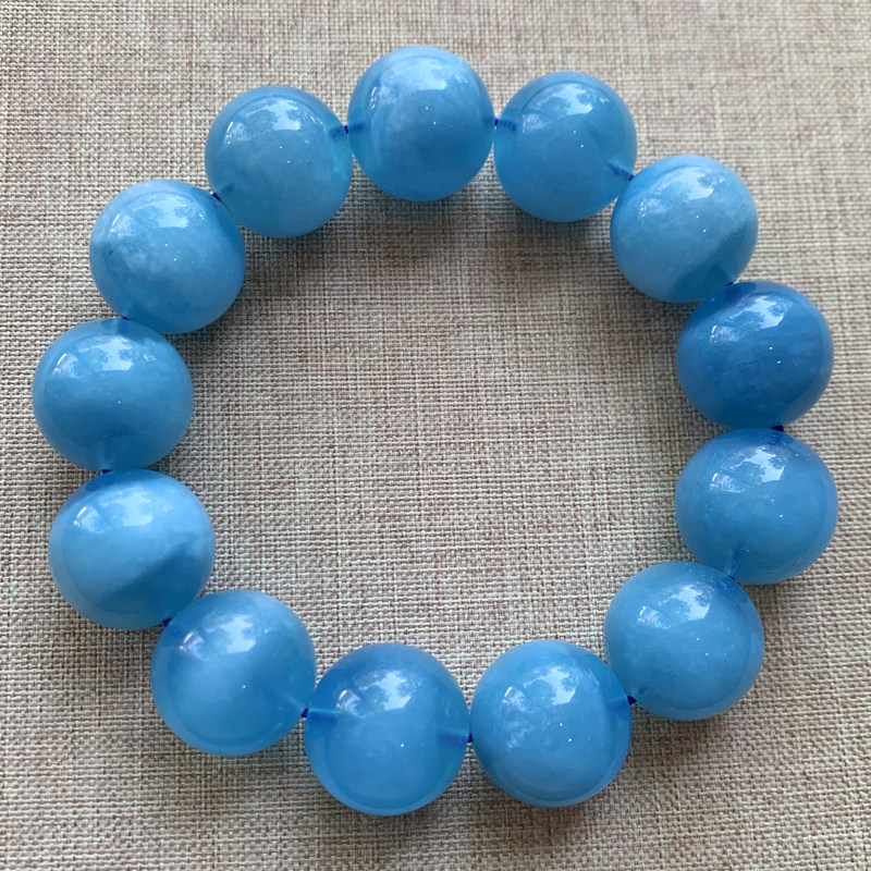 天然蓝天白云海蓝宝单圈手链绿柱石水晶手串情侣饰品送礼物男女款