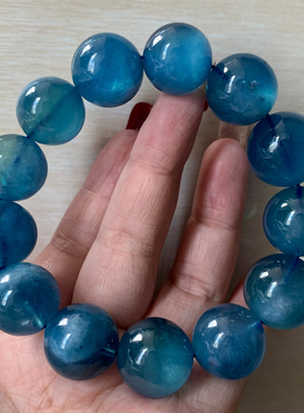 巴西天然糯体魔鬼蓝海蓝宝手链女