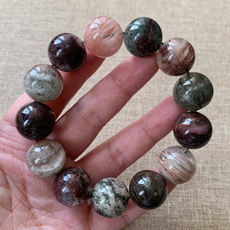 天然幽灵水晶聚宝盆单圈手链四季幽灵巴西一物一图男女手串送礼物