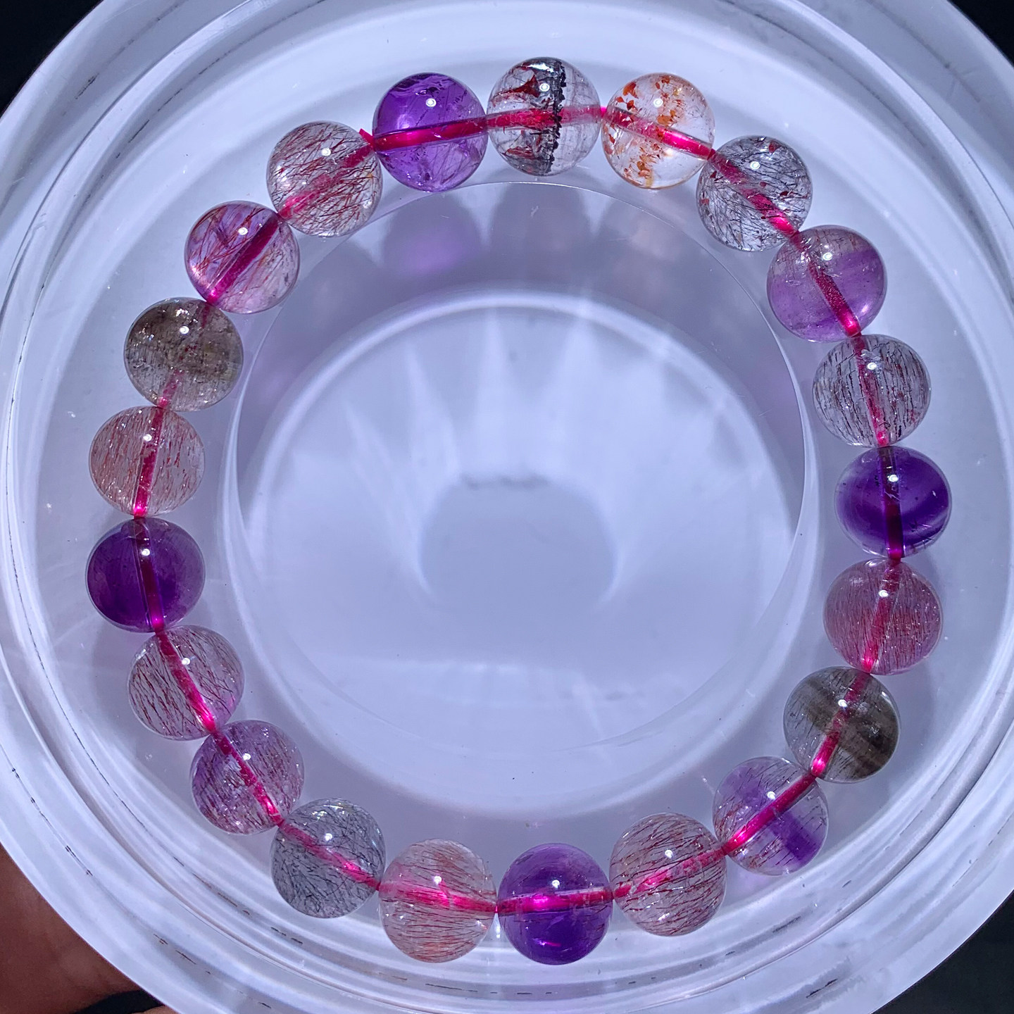 天然三轮骨干超七水晶单圈手链黑加仑超级七云母片手串情侣饰品女