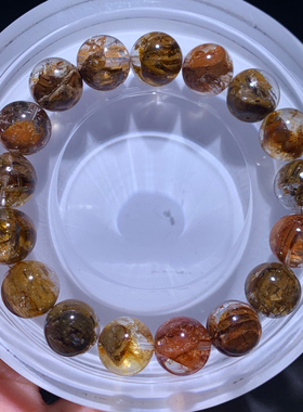 天然冰透红泥骸骨闪灵手串共生