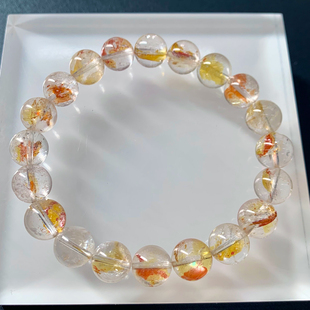 天然锦鲤胶花原色单圈手串红幽灵黄水晶手链矿种饰品一物一图礼物