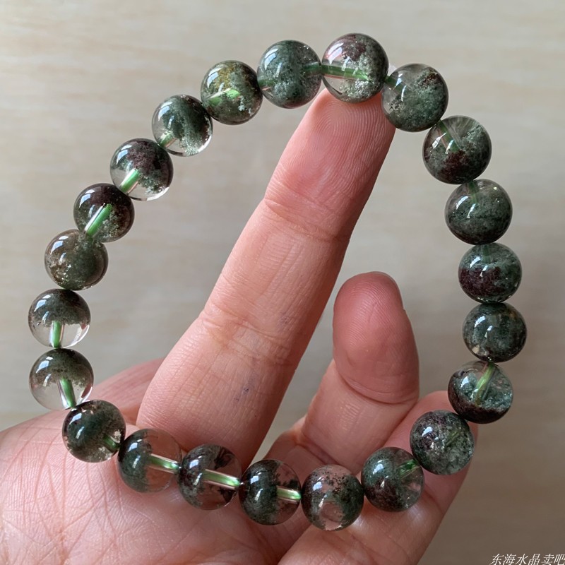 天然巴西聚宝盆绿幽灵水晶手链女