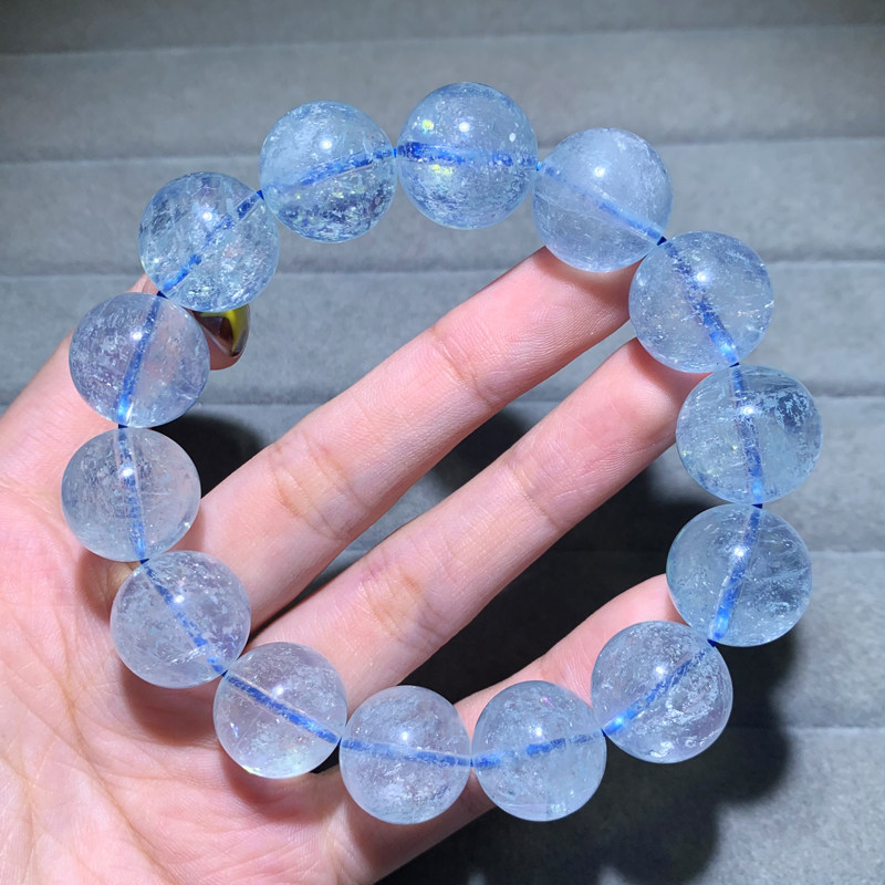 天然风暴海蓝宝手链单圈清透女