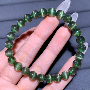 天然猫眼绿磷辉石单圈手链拉丝水晶蓝绿色一物一图手串饰品礼物女