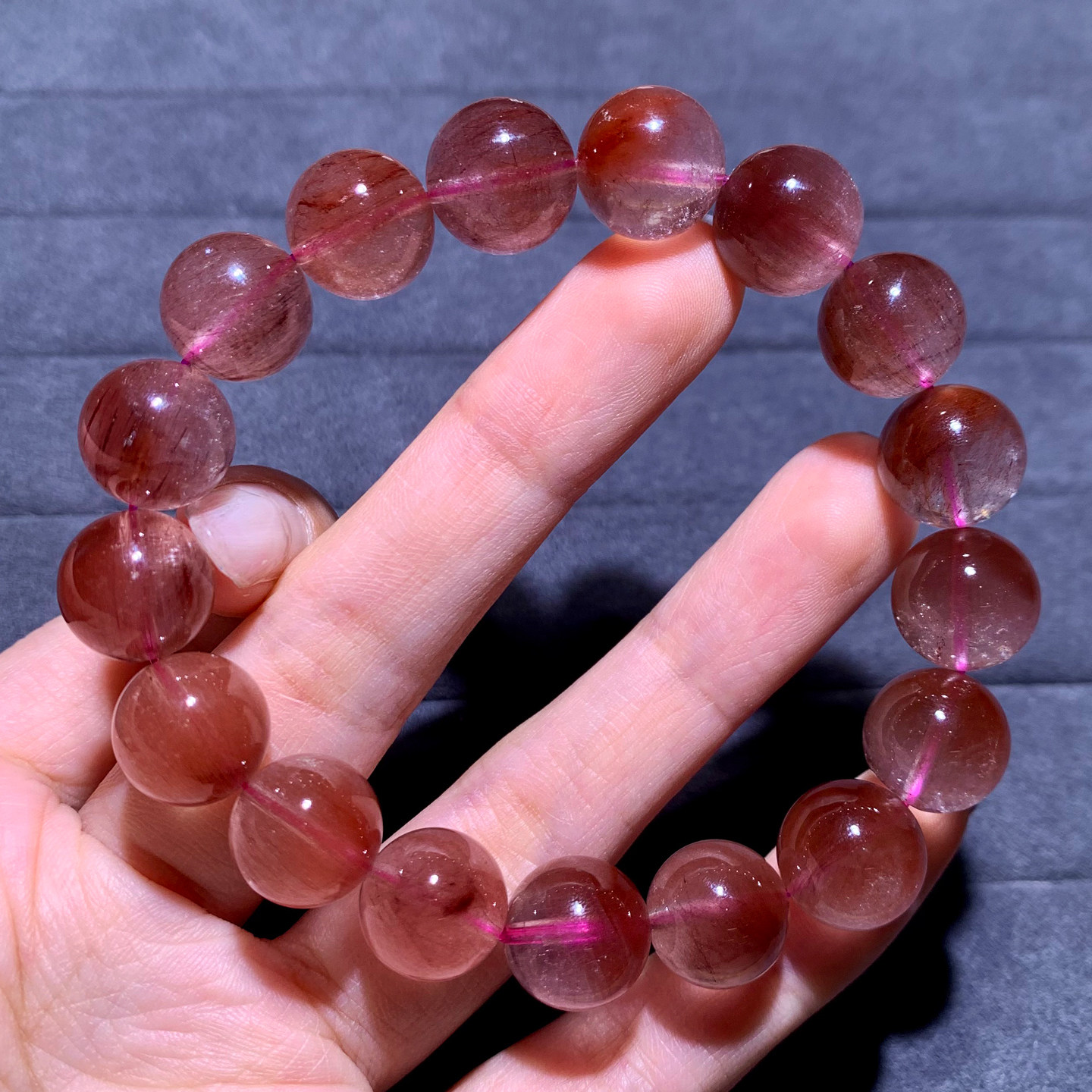天然浓密顺发粉紫兔毛手链冰透女