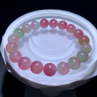 天然冰种蜜桃粉西瓜碧玺手链彩虹手串饰品糖果色生日送女生礼物