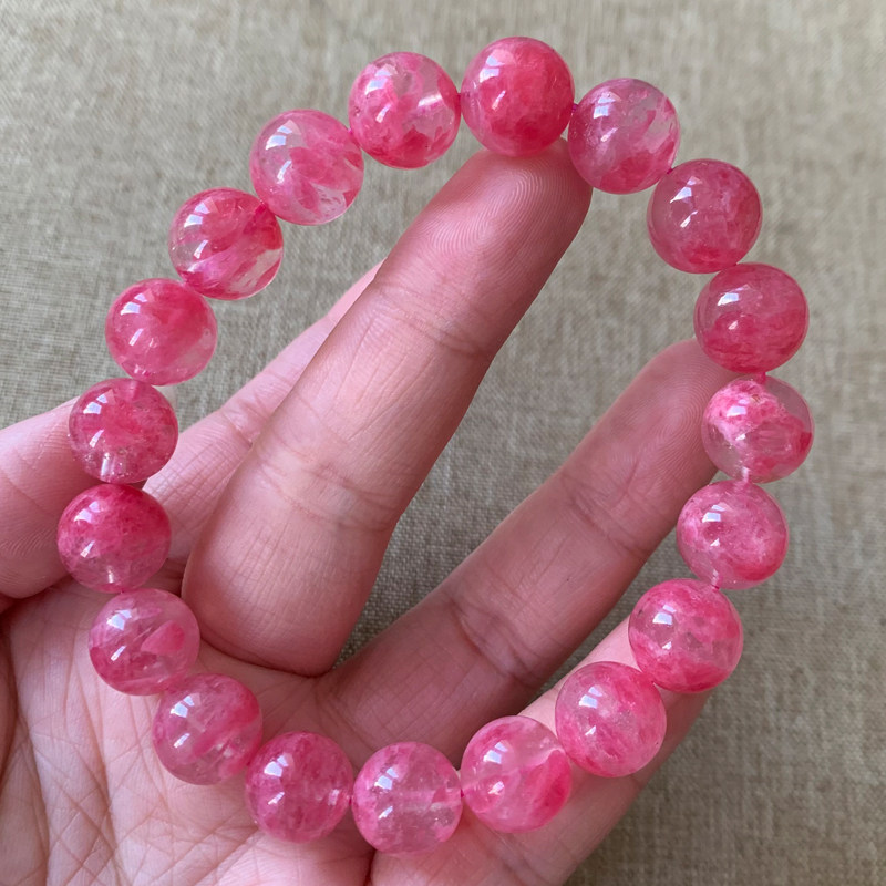 天然冰飘樱花雨玉化蔷薇辉石手链蔷薇辉晶手串一物一图饰品礼物女