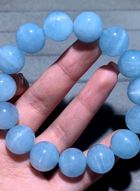 天然海蓝宝手链巴西绿柱石猫眼女