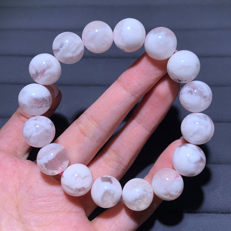 天然雪花幽灵单圈水晶手链嫩色女