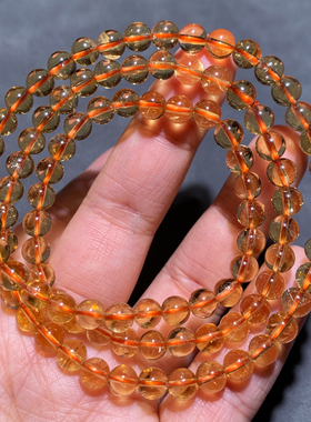 天然冰透黄水晶三圈手串清透水晶